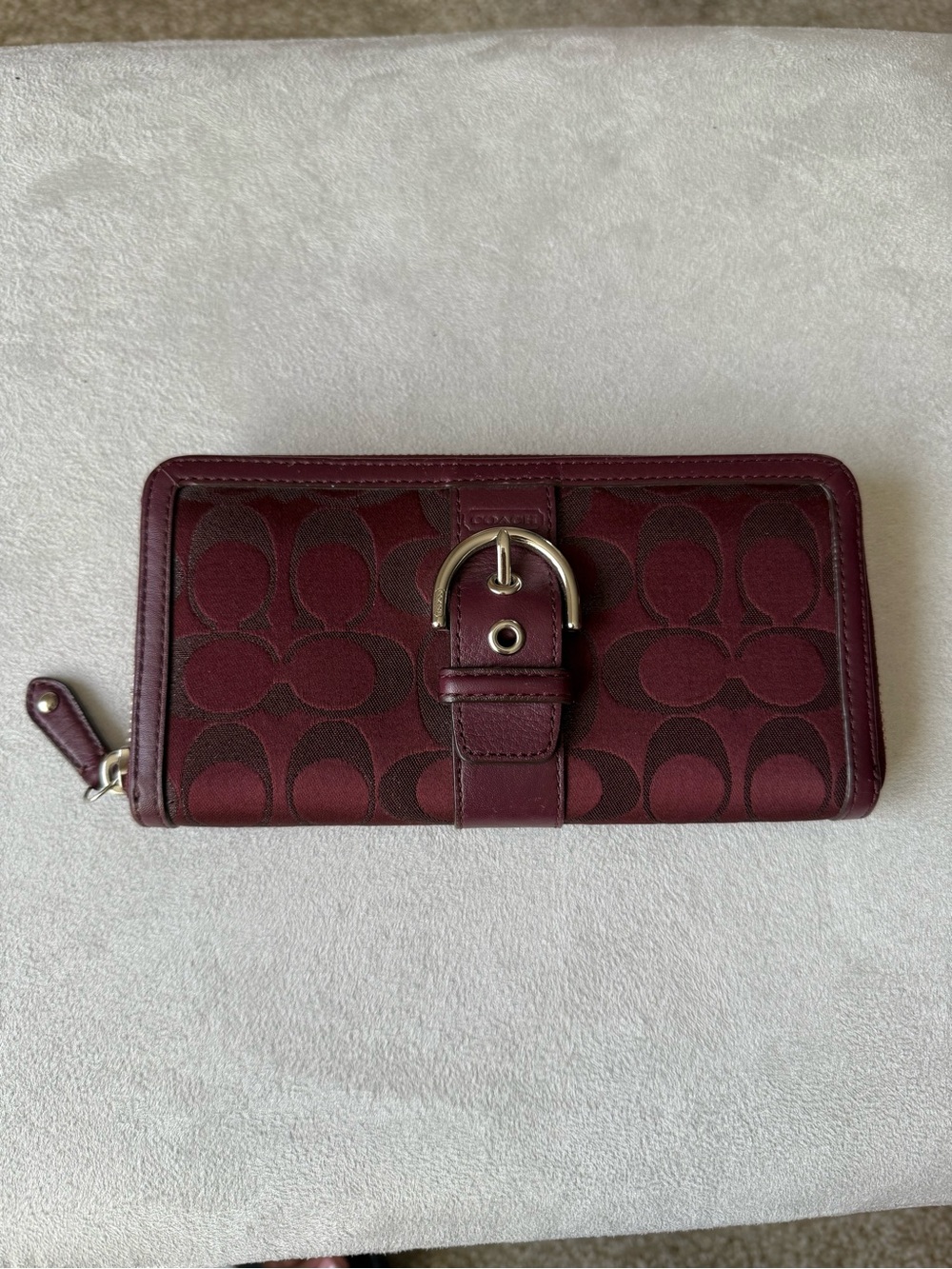 Coach Burgundy Signature Buckle SoHo Accordion Wallet